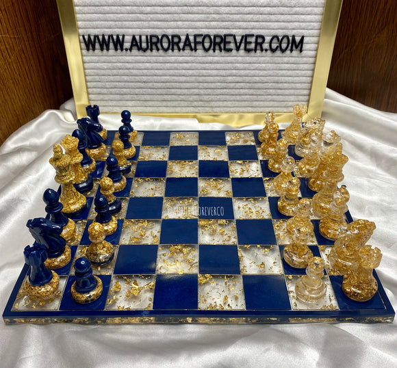 Chess Set navy Wooden Chess Board Pieces Blue 
